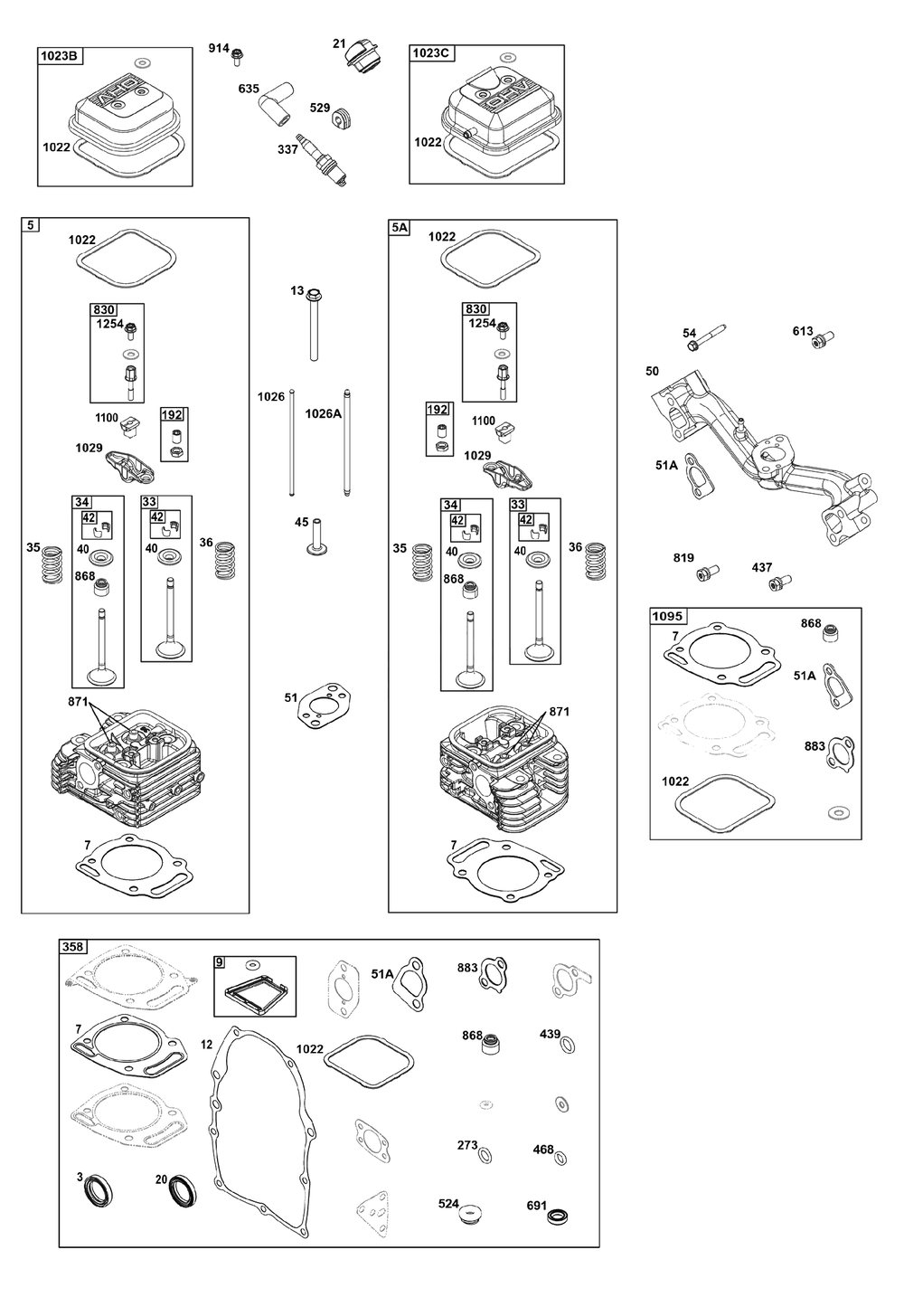 Cylinder Head Group Diagram and Parts List for 305445-3214-G1  Briggs and Stratton Engine